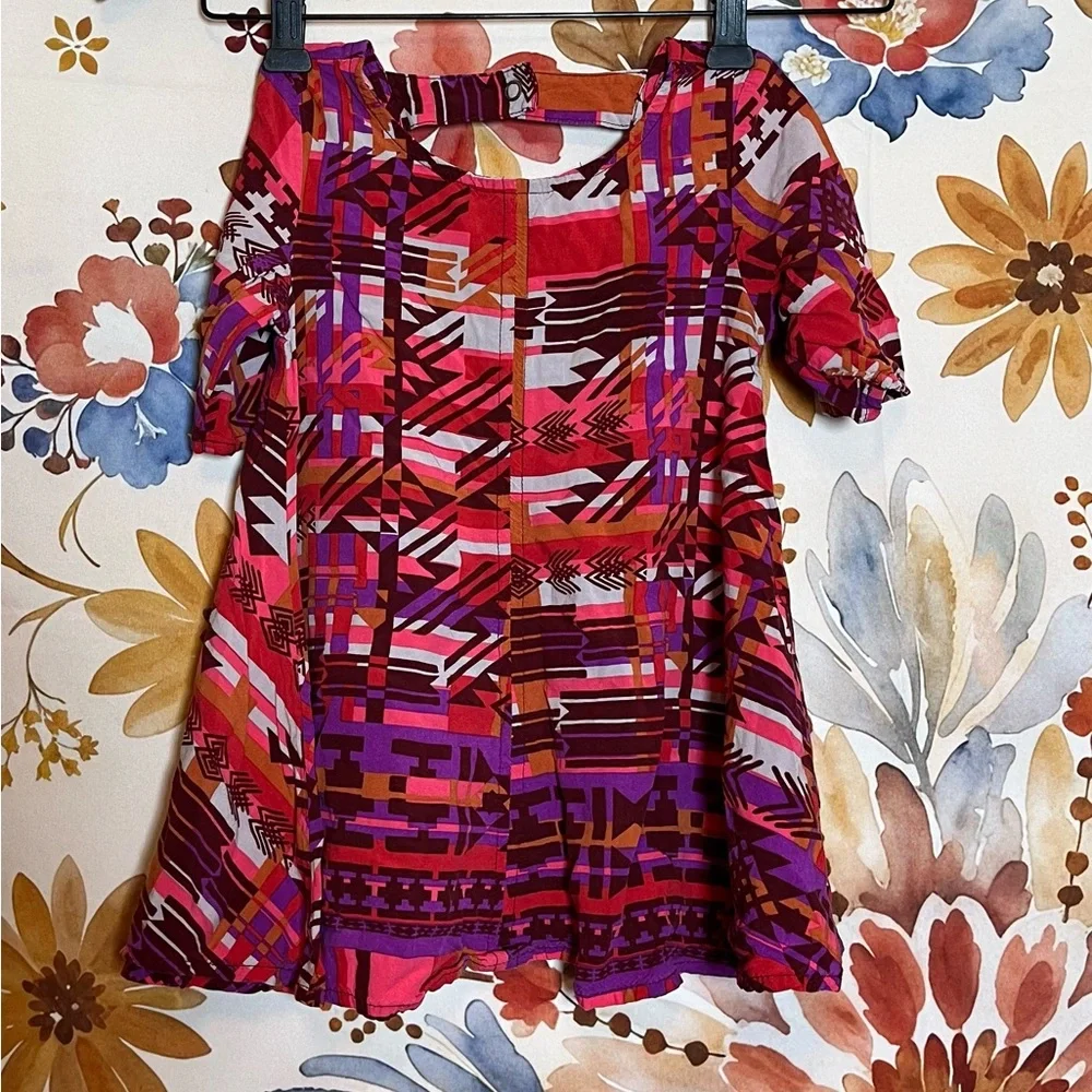 Old Navy 3T Girls Orange Purple Tribal Abstract Tunic Dress Spring Fall Casual